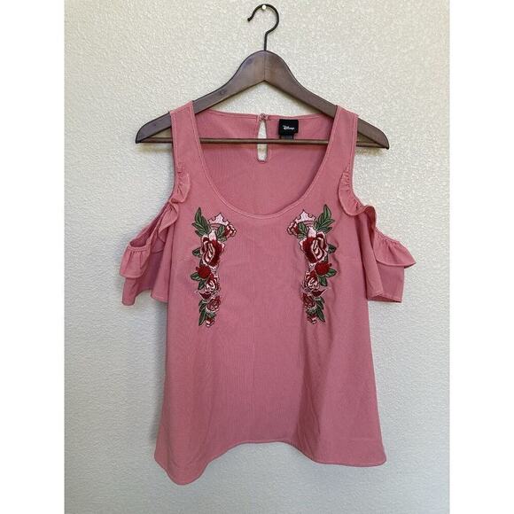 BoxLunch Disney Princess Embroidered Rose Cold Shoulder Blouse Red Women's Med - Picture 1 of 5